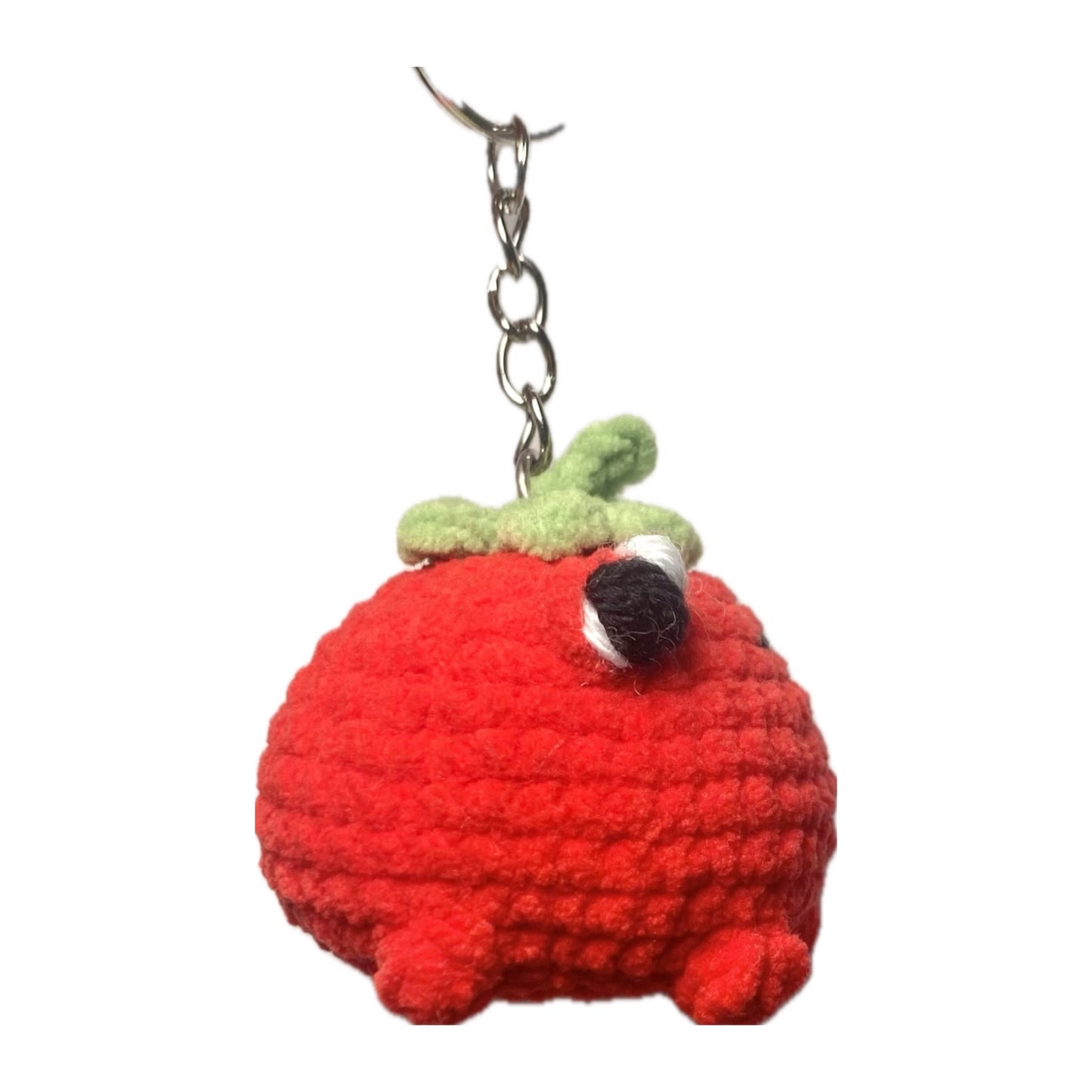 Chunky tomato frog crochet keyring