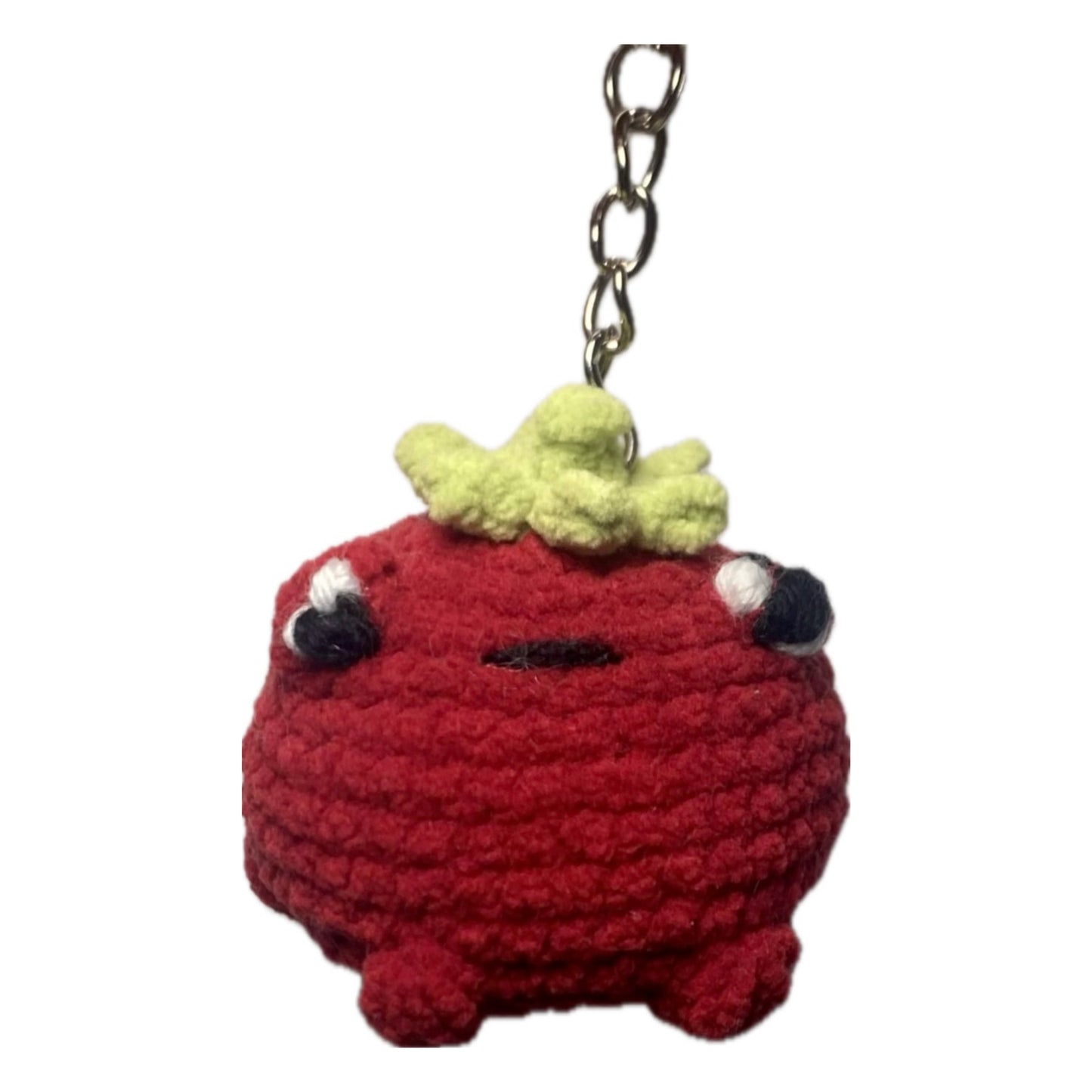 Chunky tomato frog crochet keyring