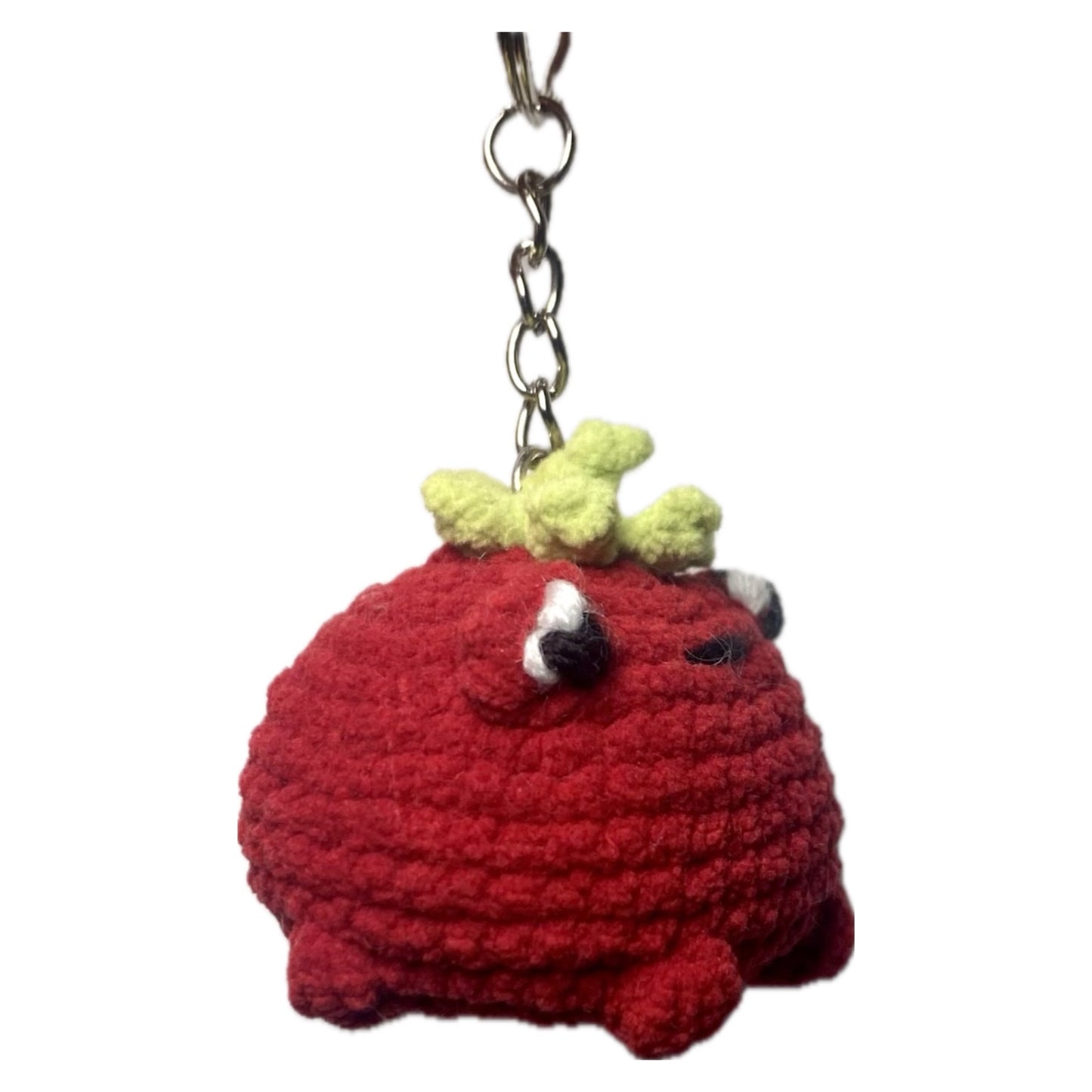Chunky tomato frog crochet keyring