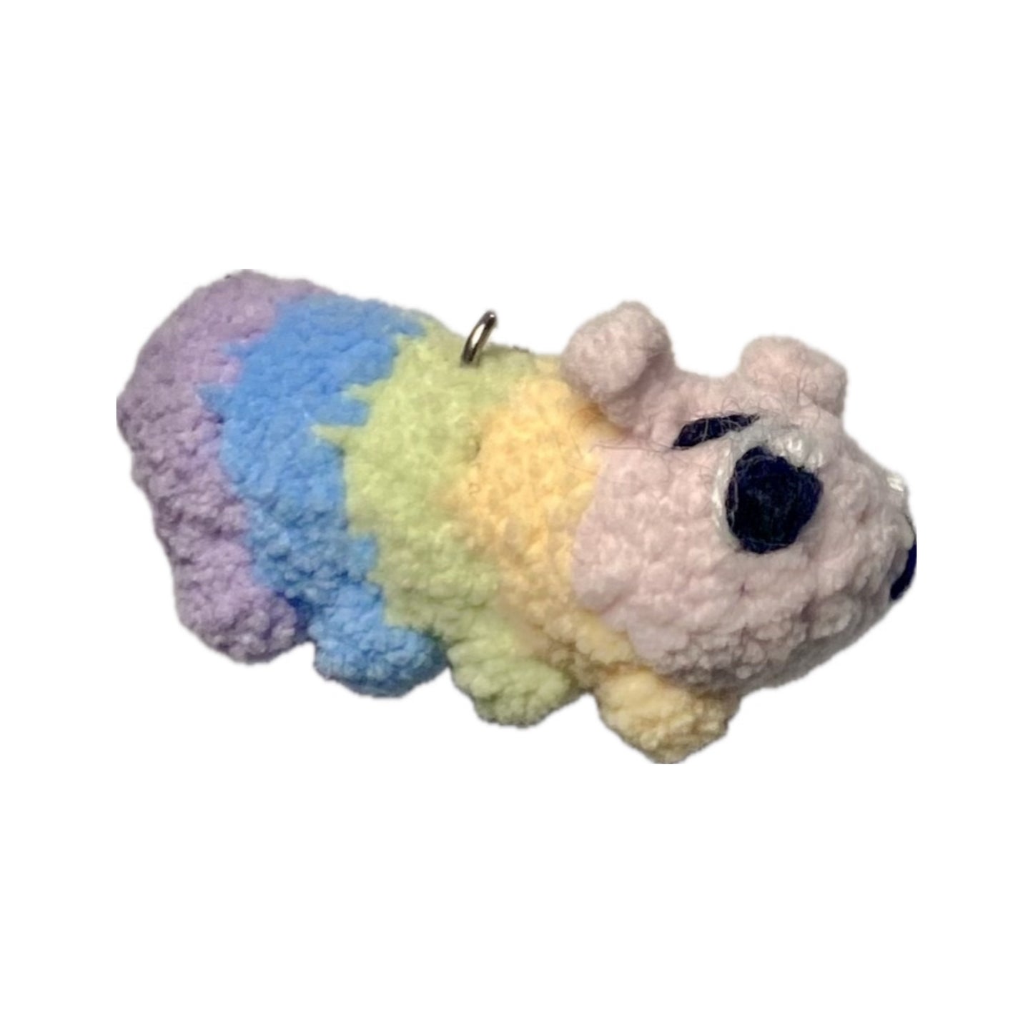 Rainbow hungry caterpillar crochet keyring