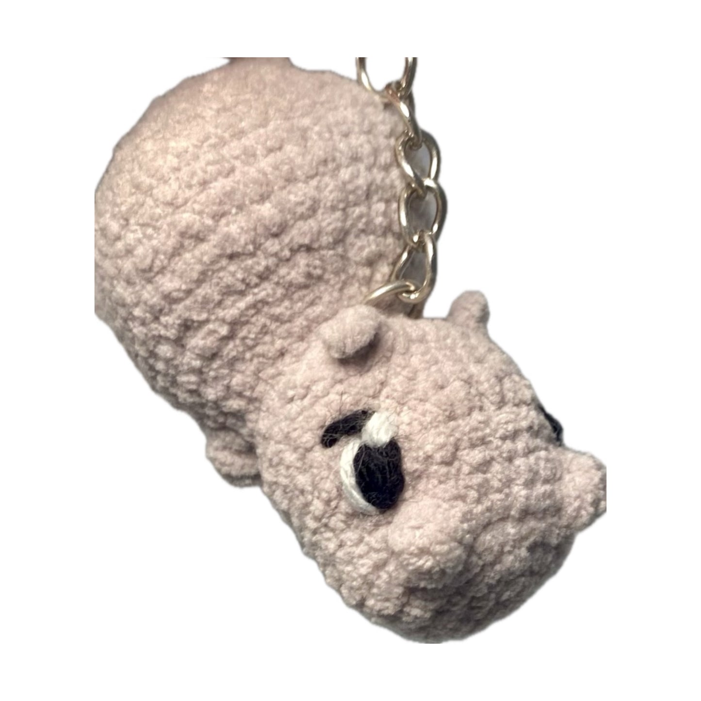 Chunky grey hippo crochet keyring