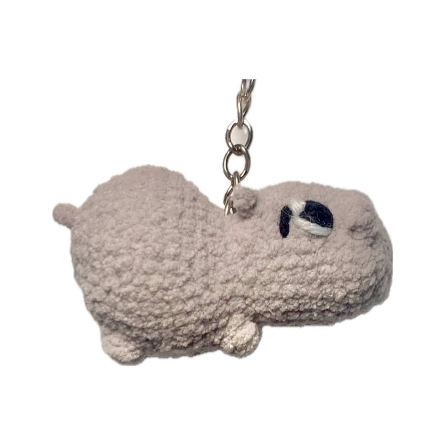 Chunky grey hippo crochet keyring