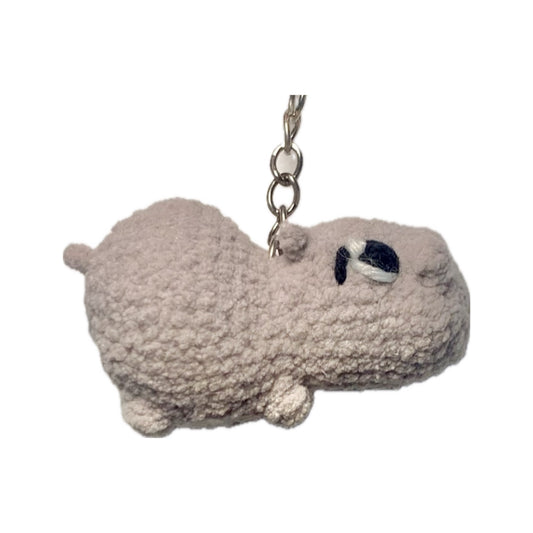 Chunky grey hippo crochet keyring