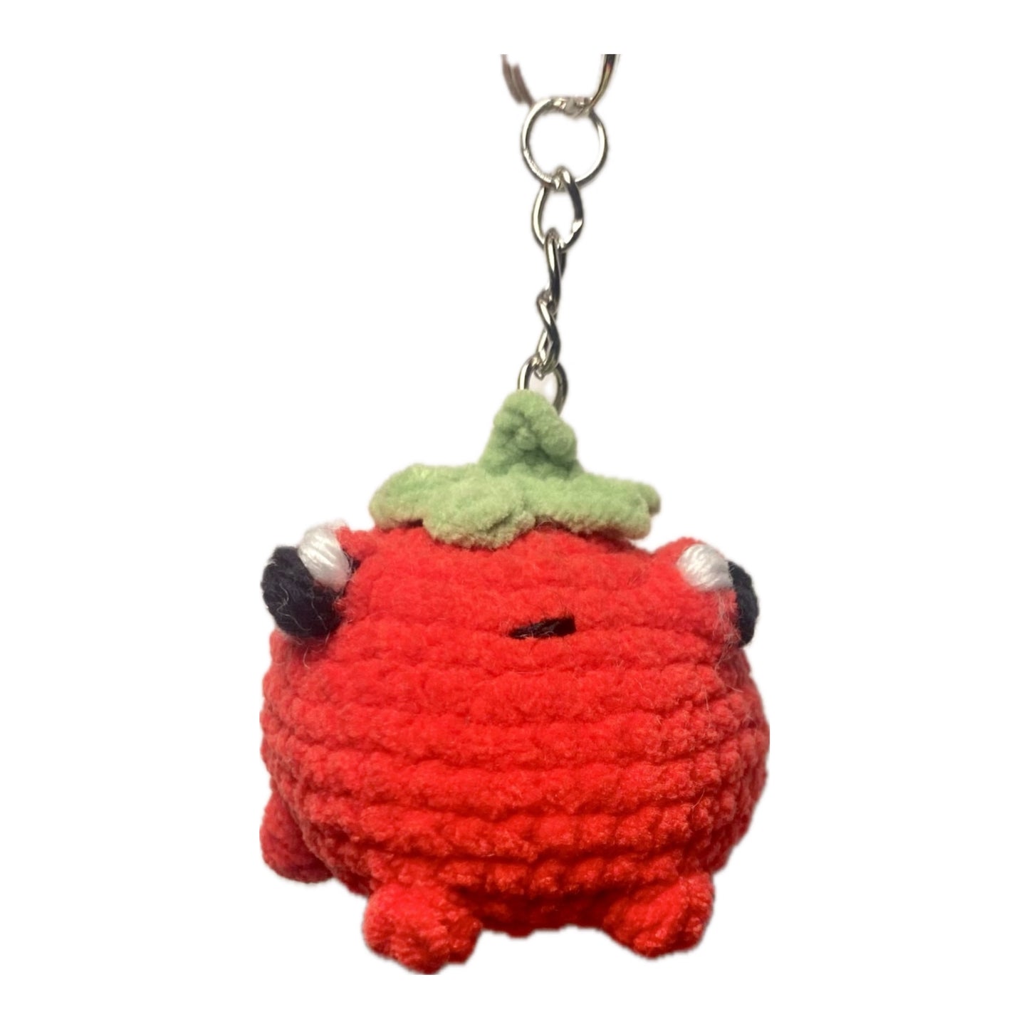 Chunky tomato frog crochet keyring