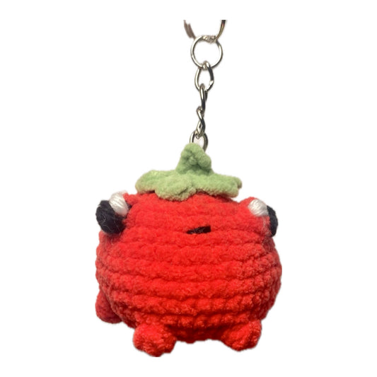 Chunky tomato frog crochet keyring